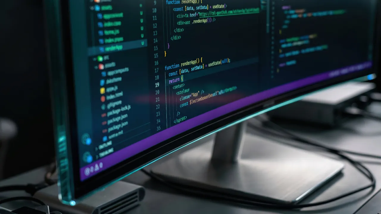 エディタにコードが表示されたモニター